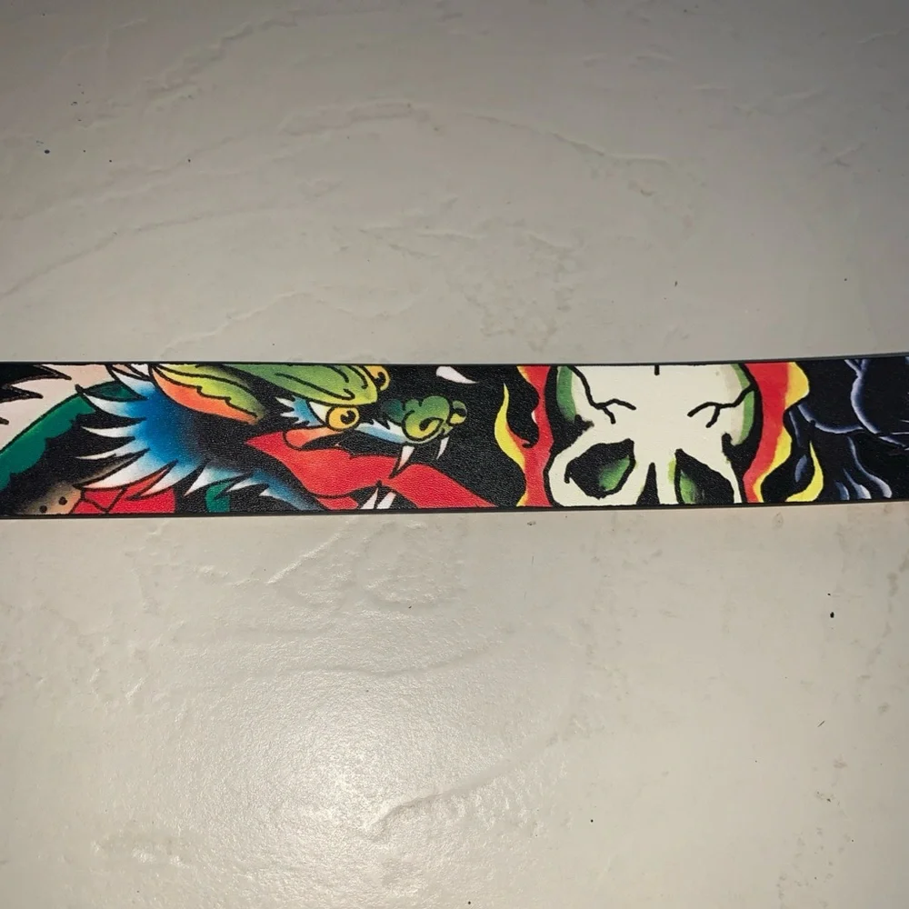 Ed Hardy Men's Reversible Belt Tattoo Dragon Skull Y2K Streetwear Size 42
